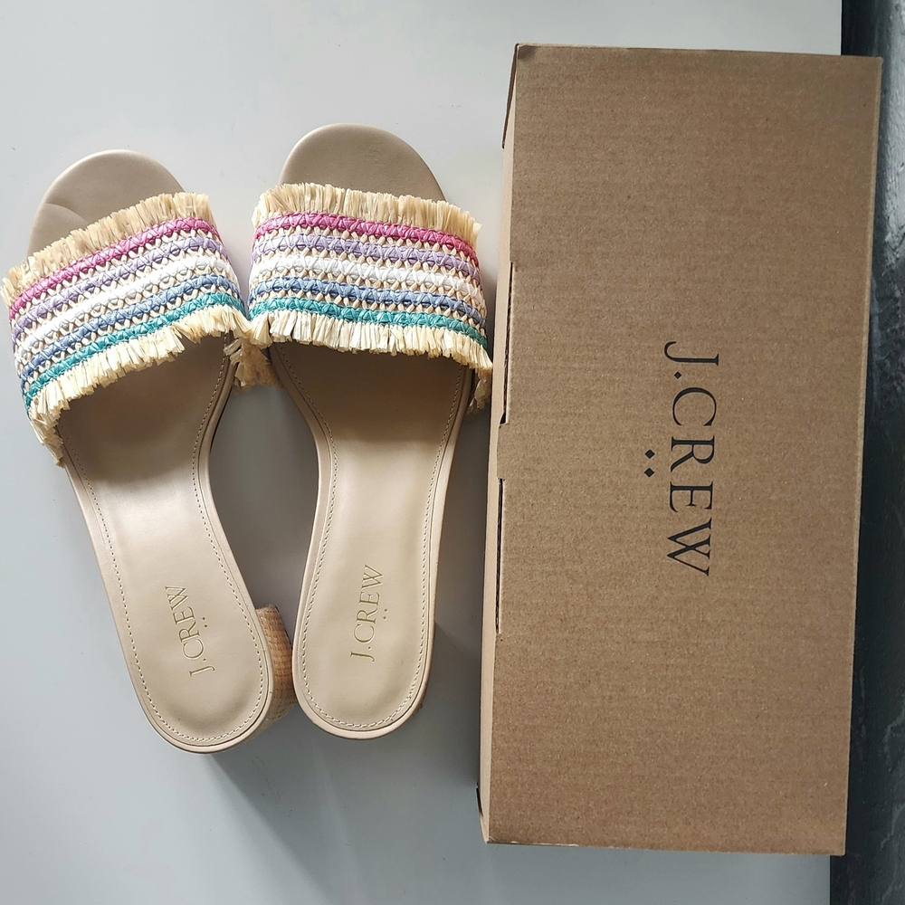 J. Crew Women's Multicolor Woven Fringe Slide Sandals | Size 10 Mule Sandals
